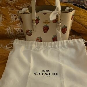 Coach Beige Tote with Strawberry Design